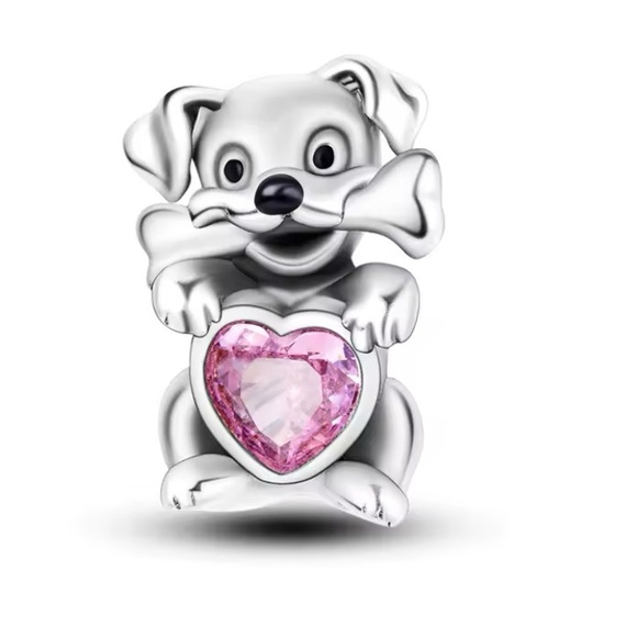 Pandora 925 Sterling Silver Dog with a Bone Charm and Pink Heart - Picture 7 of 12